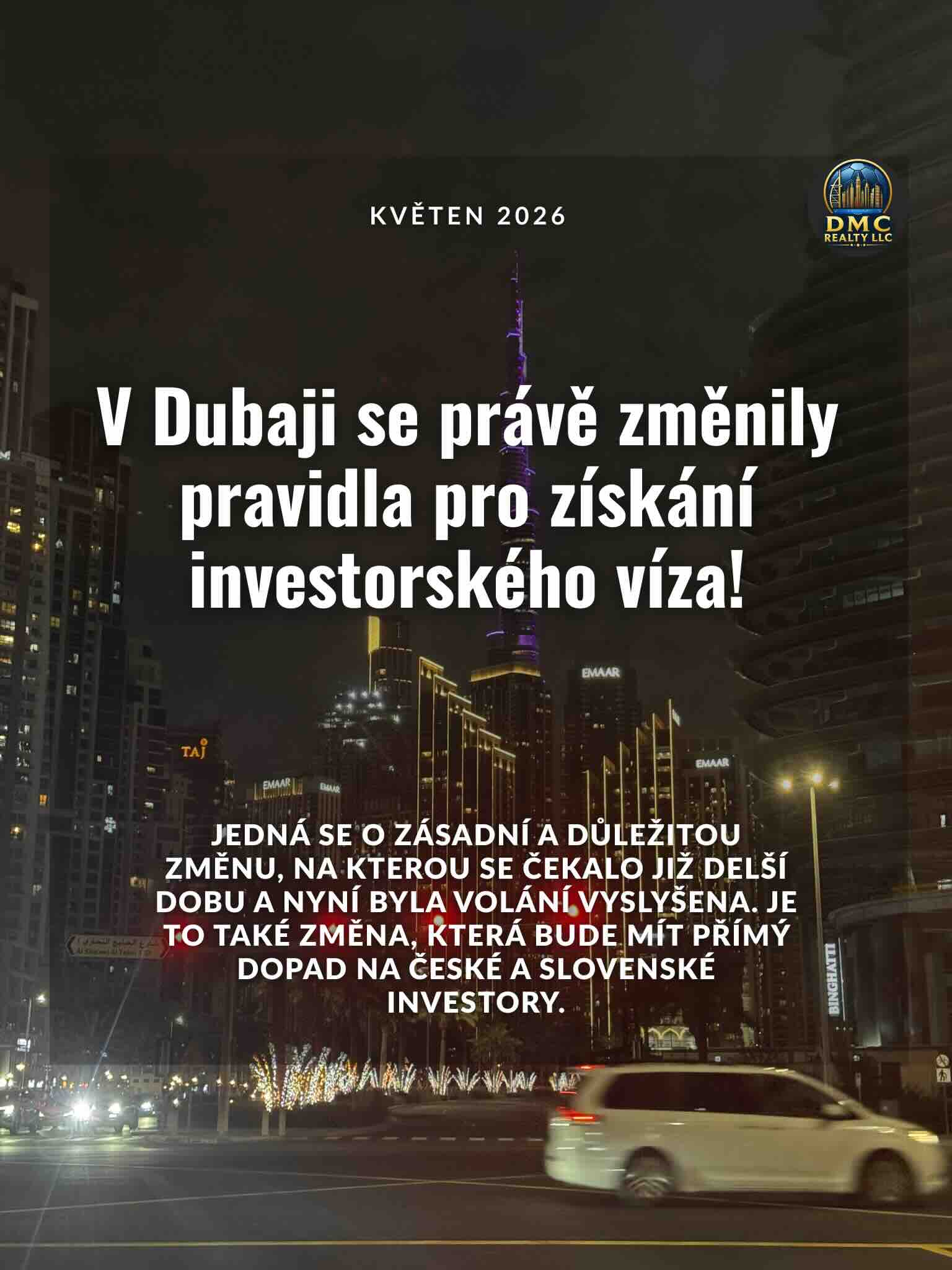 Spojené Arabské Emiráty změnily pravidla pro investorské vízum. Co to znamená pro české a slovenské investory?